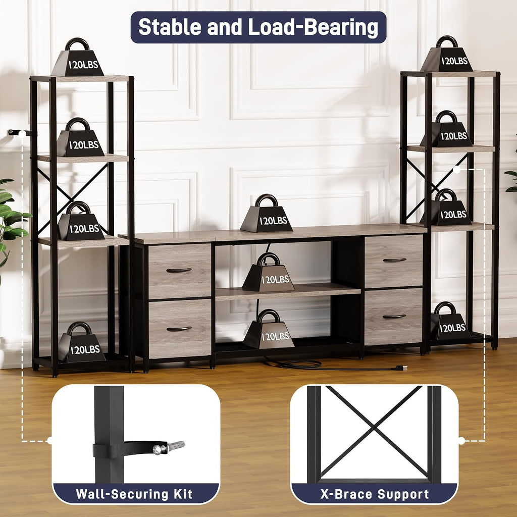 Yenlure LED TV Stand Entertainment Center Bookshelf Combo – 4 Colors - Flex Gamingproduct_type