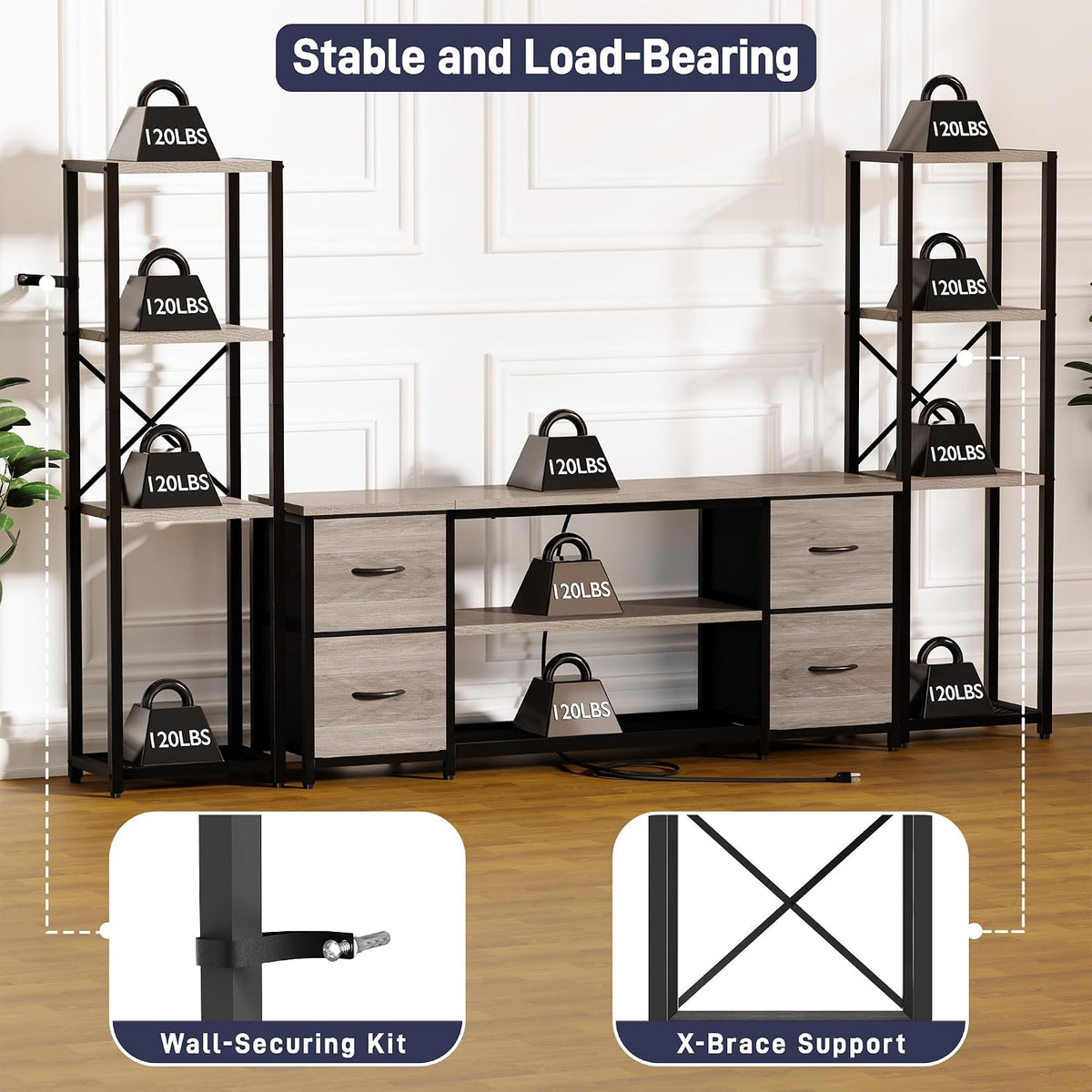 Yenlure LED TV Stand Entertainment Center Bookshelf Combo – 4 Colors - Flex Gamingproduct_type