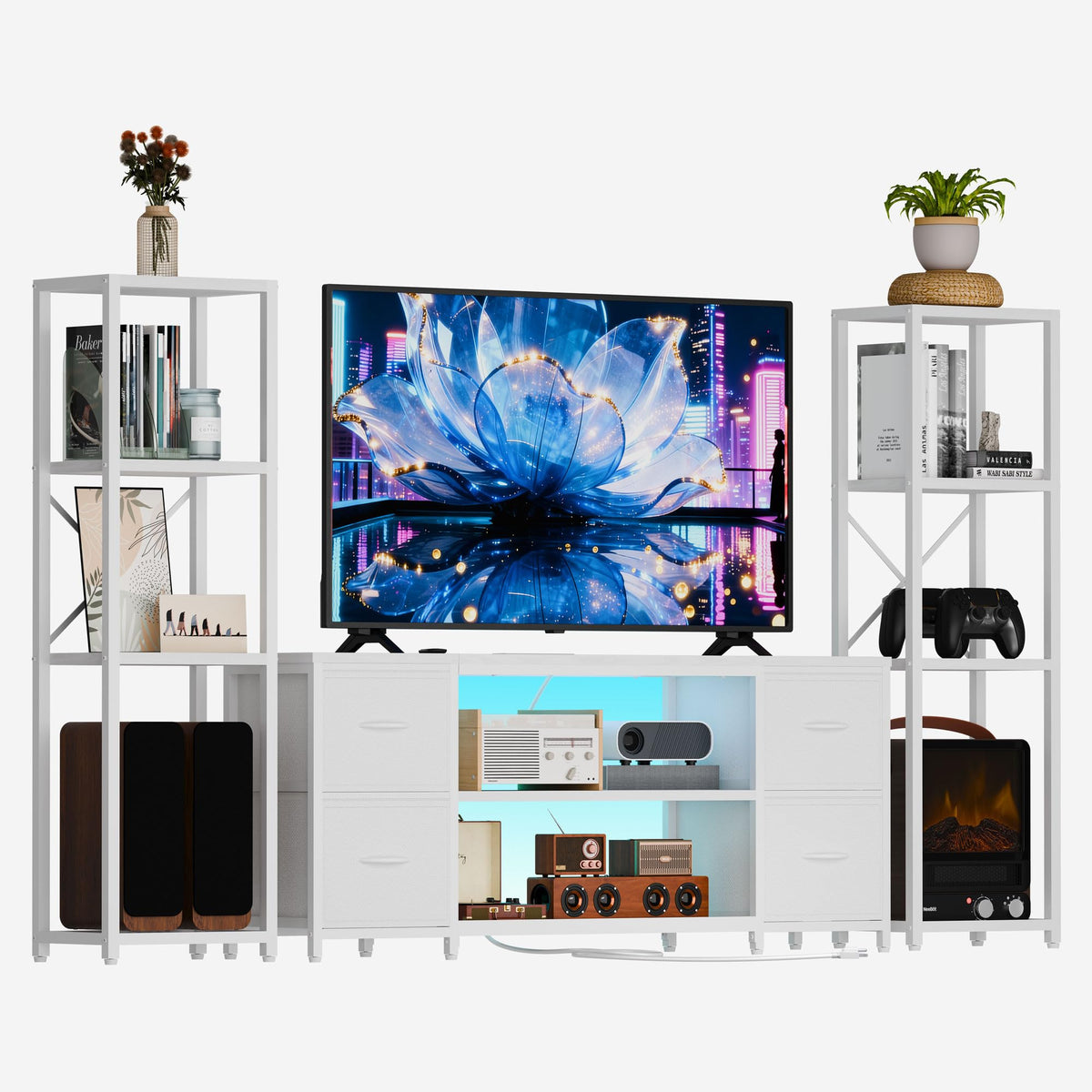 Yenlure LED TV Stand Entertainment Center Bookshelf Combo – 4 Colors - Flex Gamingproduct_type
