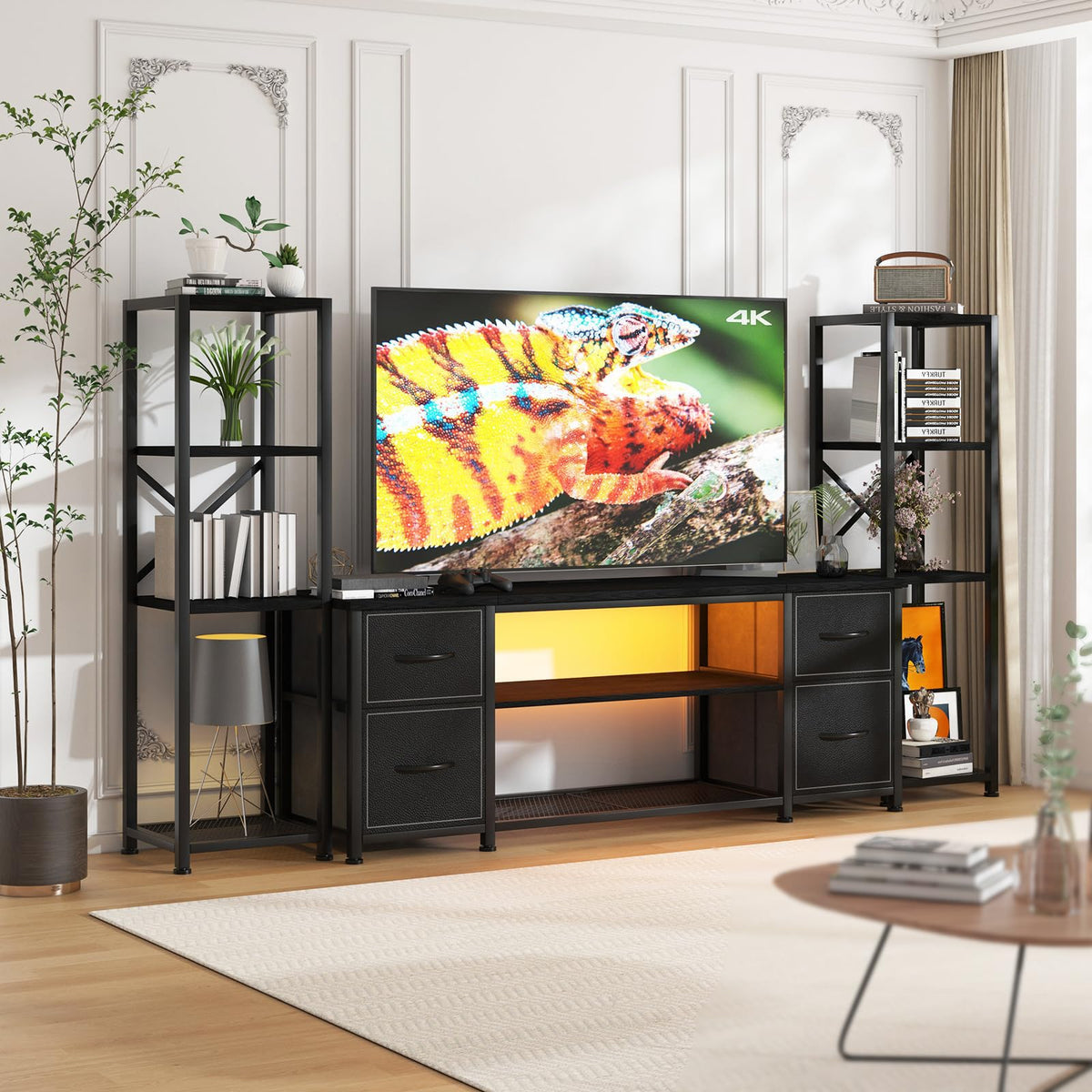 Yenlure LED TV Stand Entertainment Center Bookshelf Combo – 4 Colors - Flex Gamingproduct_type
