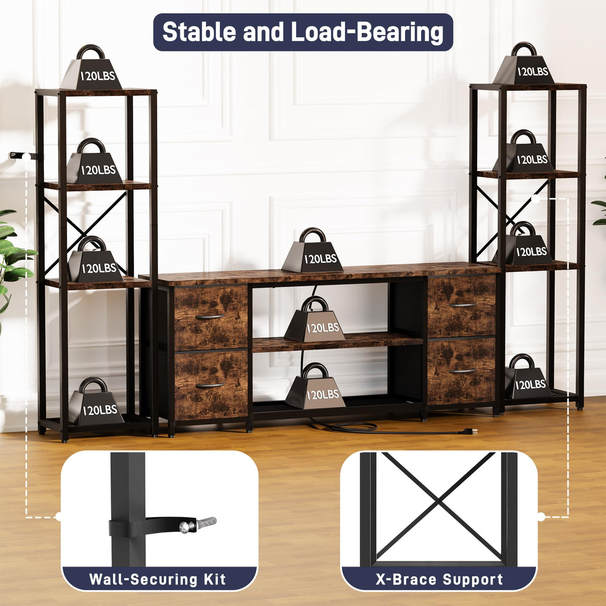 Yenlure LED TV Stand Entertainment Center Bookshelf Combo – 4 Colors - Flex Gamingproduct_type