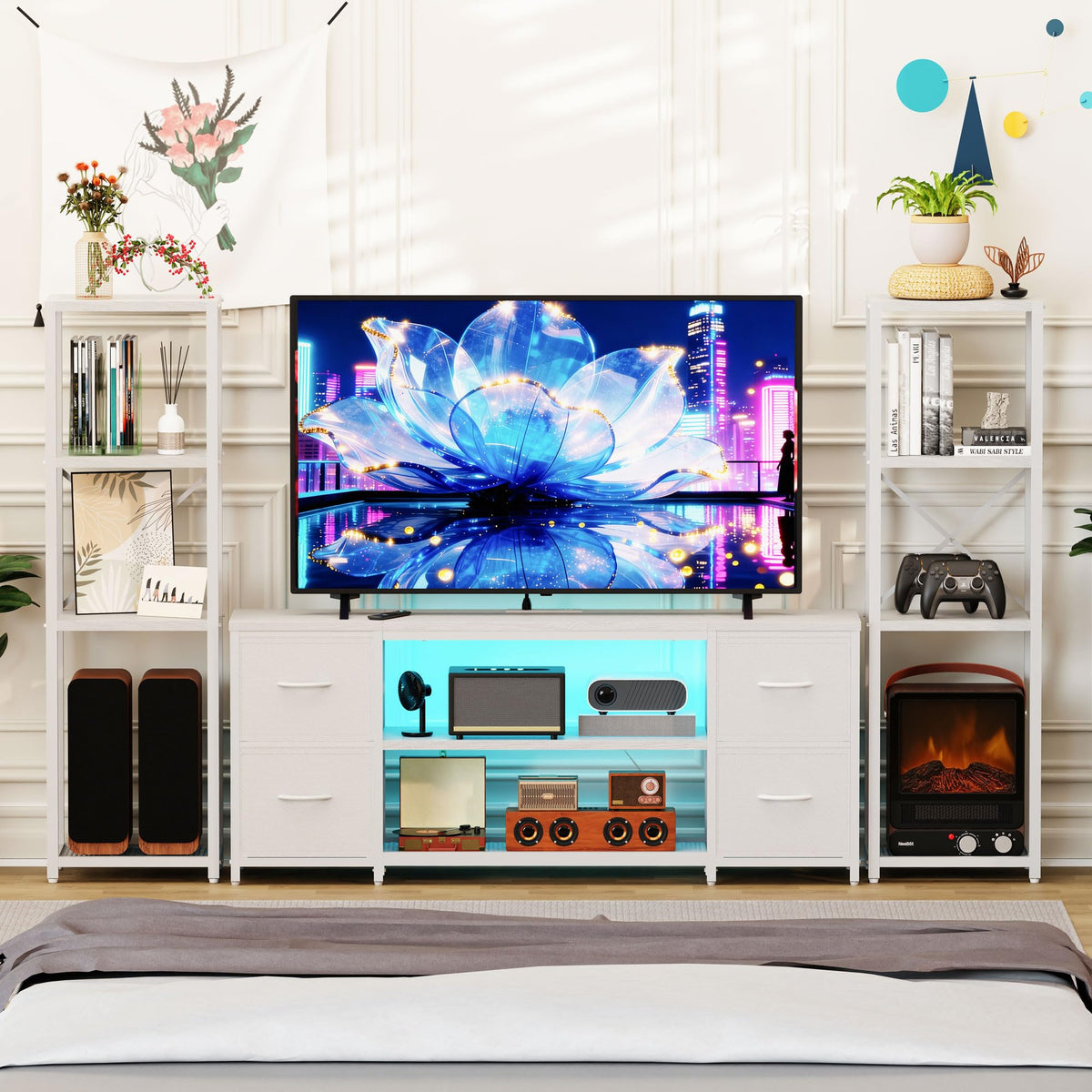 Yenlure LED TV Stand Entertainment Center Bookshelf Combo – 4 Colors - Flex Gamingproduct_type