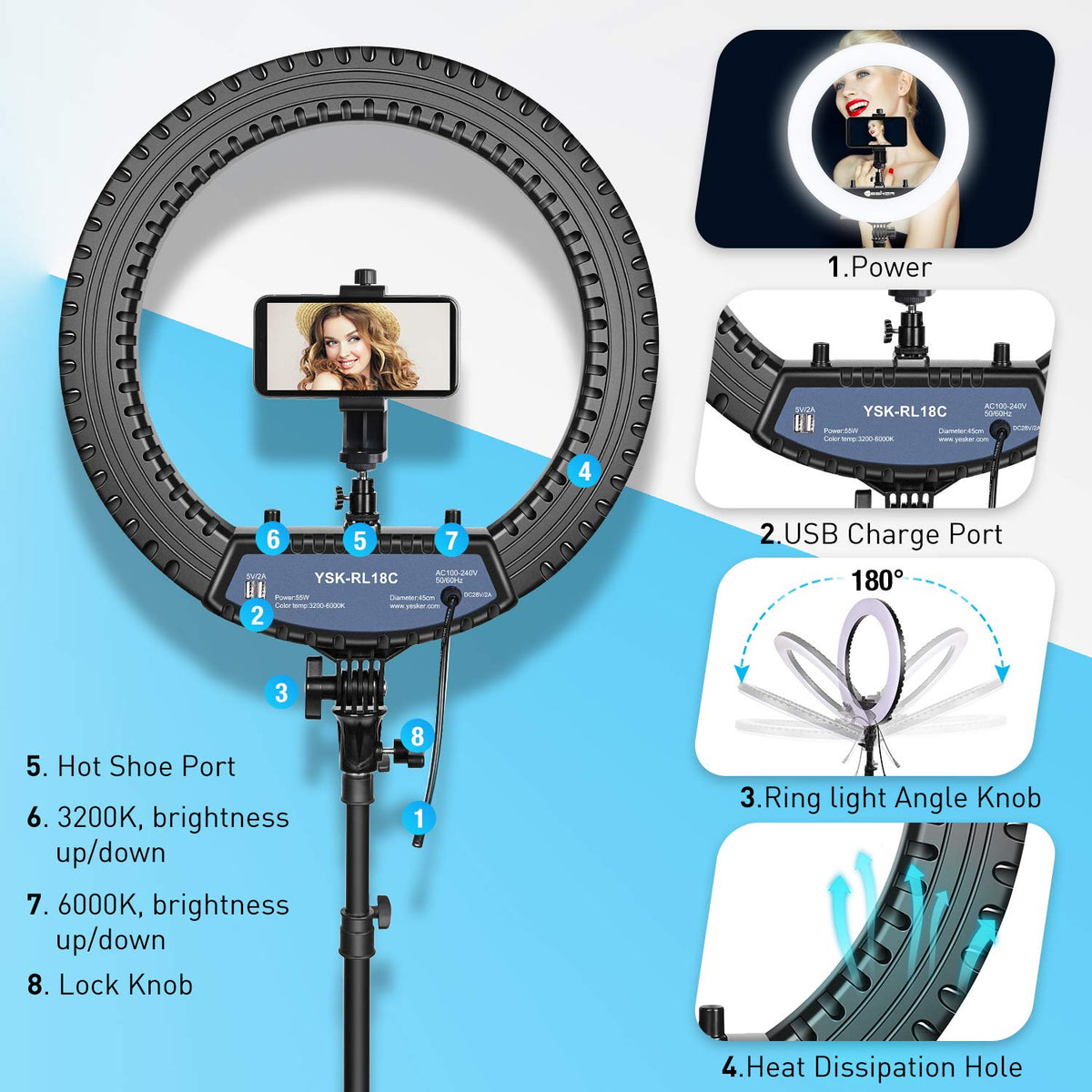 Yesker 18" RGB Ring Light Kit – 3 Variants - Flex Gamingproduct_type